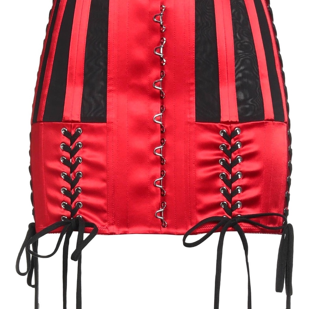 Dolce & Gabbana Red and Black Satin Lace-Up Mini Skirt